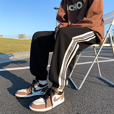 K3166-P45秋装潮流宽松中性男女情侣侧边棋盘格织带撞色休闲卫裤，男装休闲裤，电商A009A（原A058A）