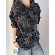 WY849-P60原版现货！美式复古针织连帽卫衣秋冬重磅毛绒外套宽松，女装短外套，星座215-1