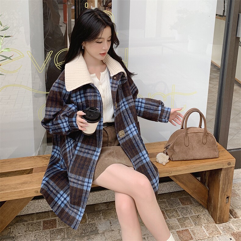 2024年冬季新款格子毛呢外套女0136,女装毛呢外套,浙宝069