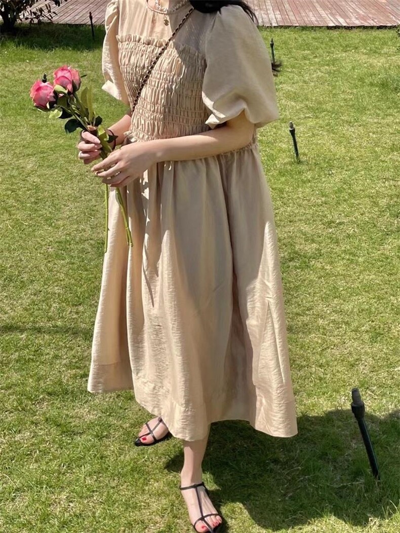 压邹三色连衣裙，女装连衣裙，HJ