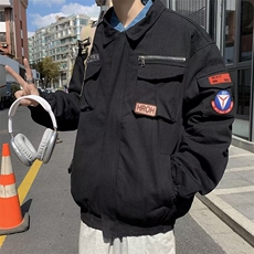 秋冬翻领潮流夹克青春流行原宿潮日系男纯色外穿标准百搭长袖时尚，男装夹克，星座506A