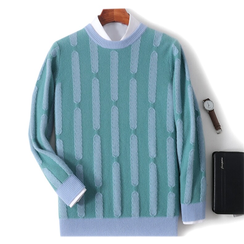 秋冬季新款舒适时尚百搭男士加厚圆领羊毛衫男装，男装羊毛衫，绒韵雅