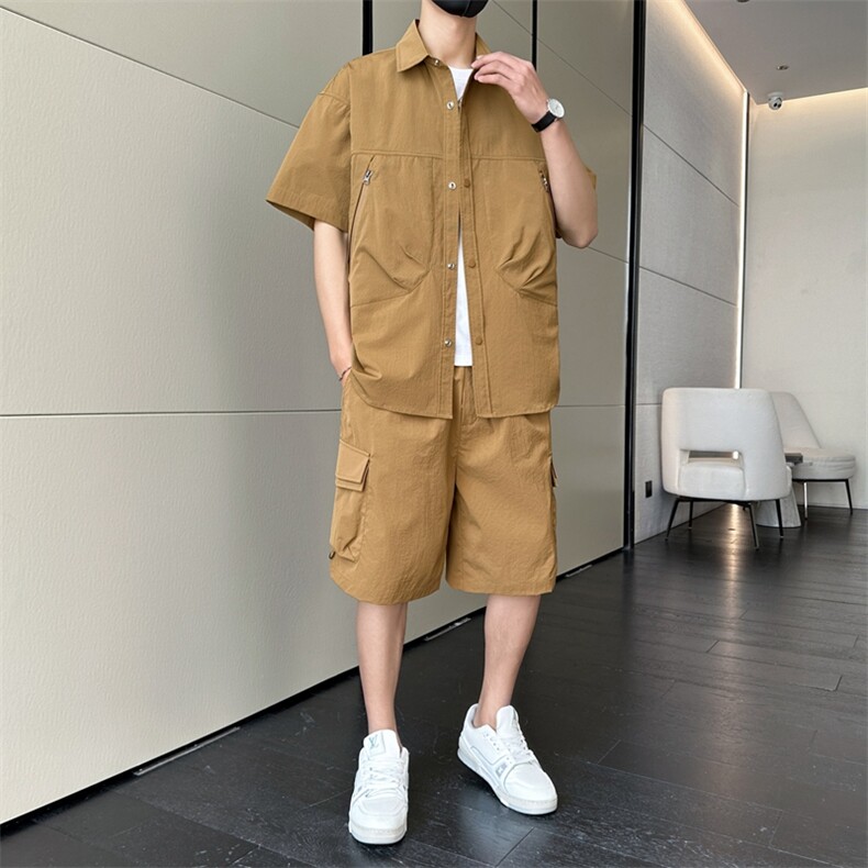 短袖衬衫男新款夏季薄款透气搭配套装短裤宽松翻领衬衣TZ068-P90图片