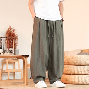 8XL-M亚麻弯刀裤直筒阔腿裤子男夏季宽松大码运动灯笼裤KZ068P60图片