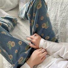 小雏菊牛仔裤男潮流韩版百搭秋季男潮牌ins宽松9分直筒坠感阔腿裤，男装牛仔裤，星座601-1