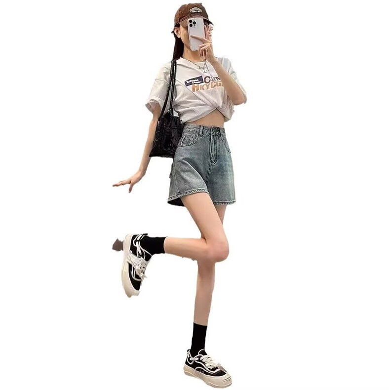 阔腿牛仔短裤女夏季新款高腰胖mm大码显瘦设计感小众a字阔腿热裤,男装牛仔裤,星座506A