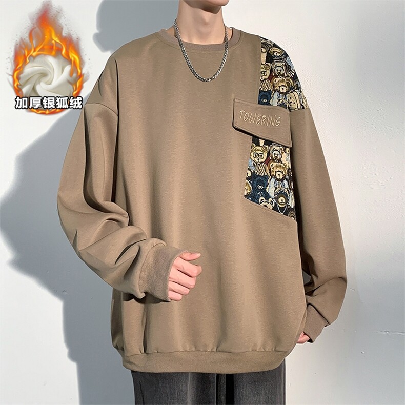 W422J加绒拼接圆领卫衣男,男装卫衣,电商A001