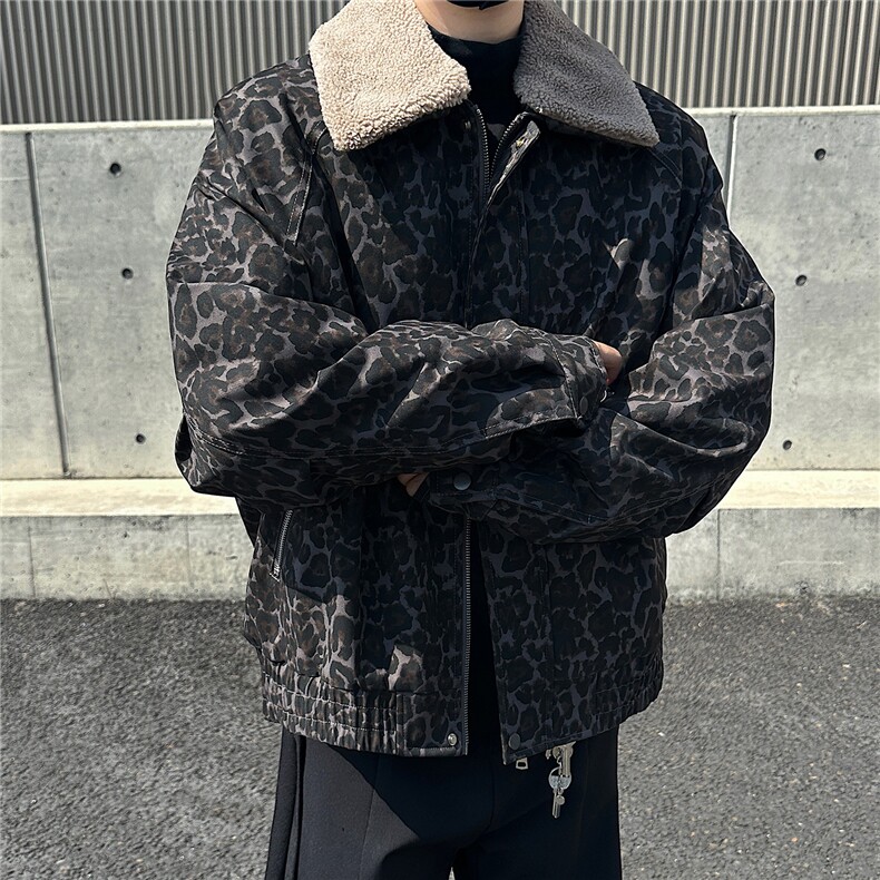 羊羔毛翻领棉衣男女同款豹纹保暖上衣GS65002,男装棉衣,星座1206（原A206）