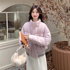 韩系chic针织领粉色羽绒服女冬超火好看高级小众漂亮短款加厚外套，女装羽绒服，2C307