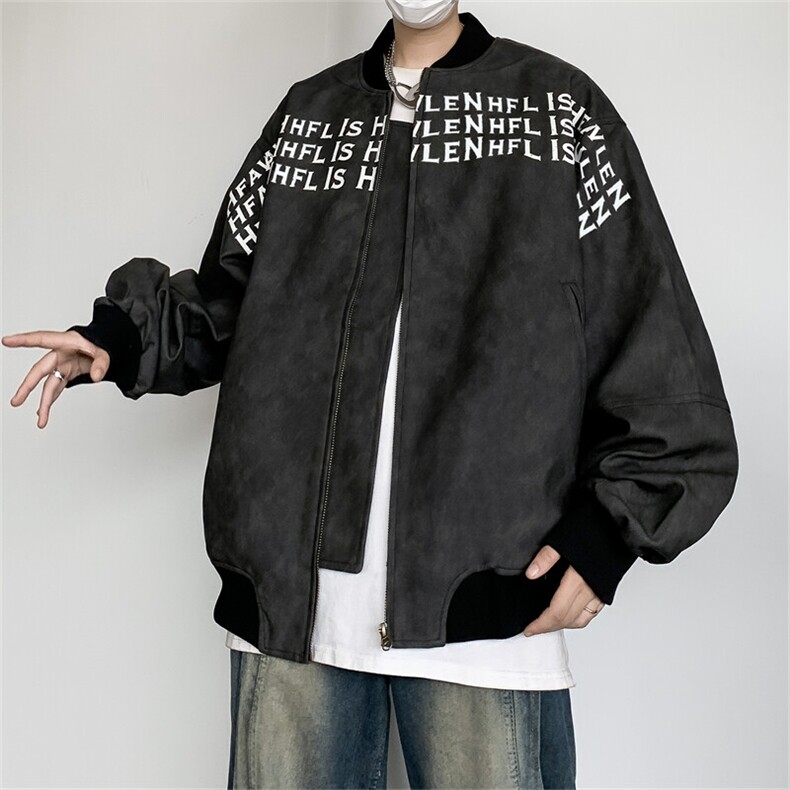 国潮美式胸前标语夹克外套男女秋季小众痞帅设计感上衣立领棒球服，男装夹克，星座505-2（原电商A260-1)