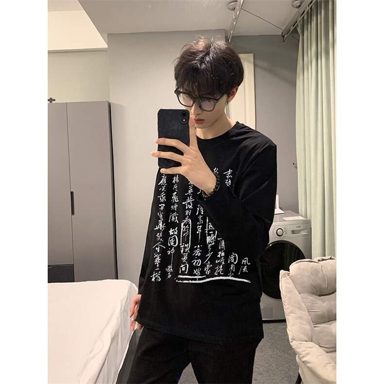 现货已做版权秋冬打底潮书法重磅文字宽松长袖男WY19-P30控48,男装卫衣,星座205-5
