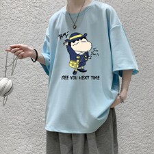 HT73245-P22海绵宝宝华夫格t恤男短袖男大码五分袖大皂风，男装T恤，电商A040