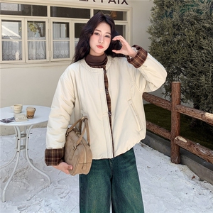 韩系小个子撞色拼接羽绒棉衣女2025冬季新款女装短款棉服棉袄外套图片