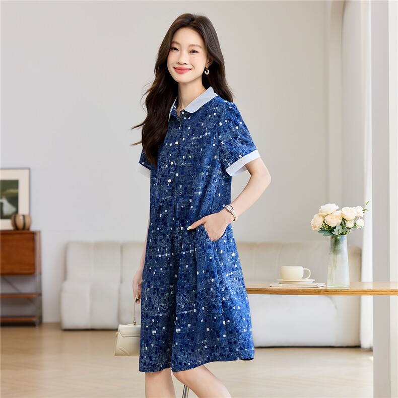 2025年夏季时尚休闲碎花娃娃领优雅气质连衣裙,女装连衣裙,依恋蒂丝
