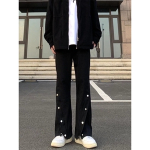 美式高街潮牌牛仔裤男宽松直筒水洗做旧排扣设计感微喇裤子 NA645图片