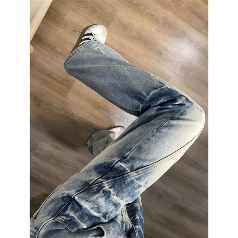 美式复古阔腿牛仔裤男女春秋季新款高腰微喇拖地裤子LV88077-P48,男装牛仔裤,星座1008