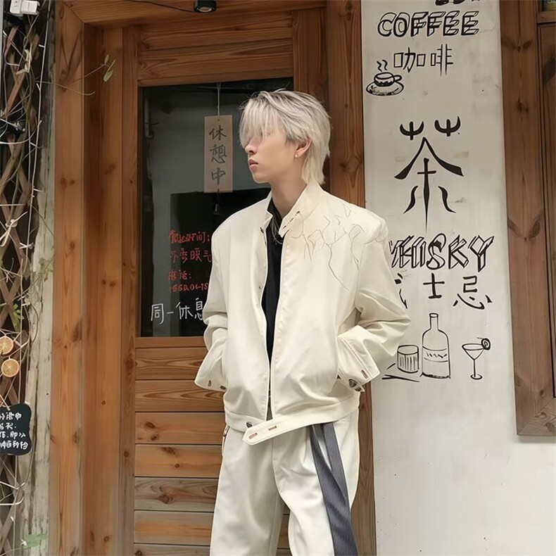 荆棘刺绣机车立领夹克男女同款宽松休闲百搭街头潮流外套上衣拉链，男装夹克，星座1210-1