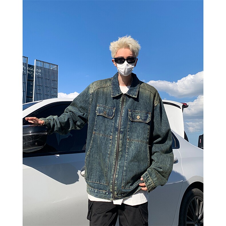 美式复古牛仔夹克男秋季做旧外套潮牌休闲宽松工装上衣,男装夹克,星座410-6（原星座1304-1）