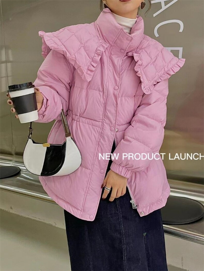 2021新品韩版彩色减龄娃娃领羽绒服，女装羽绒服，More-Lee