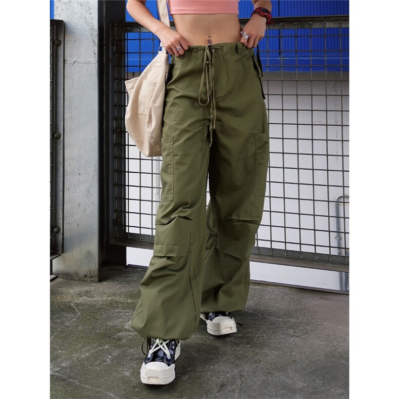 美式复古高街降落伞裤男女多口袋宽松休闲阔腿抽绳工装长裤子潮牌，男装工装外套，星座506A