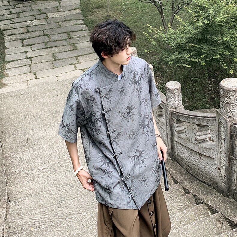 现货数据款！风新款24夏季竹叶提花短袖上衣CS35-P65控88,男装T恤,电商A021