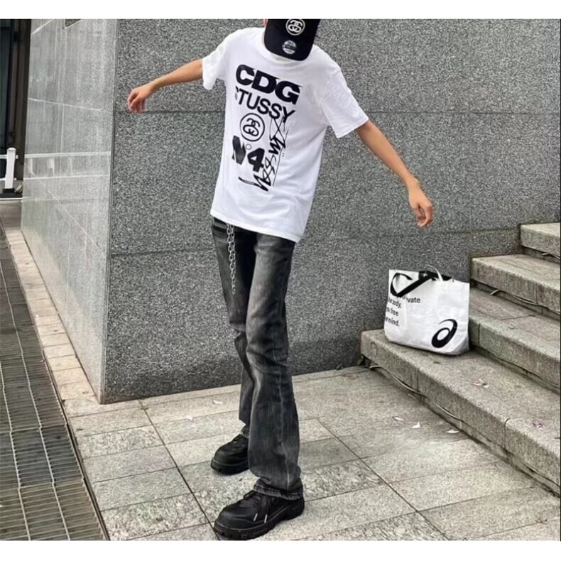 现货美式高街vibe风重磅水洗牛仔裤男痞帅微喇修身Z2107P43,男装牛仔裤,星座1112-1