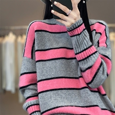 时尚条纹羊绒衫女宽松显瘦百搭气质毛衣，女装羊绒衫，琳华羊绒