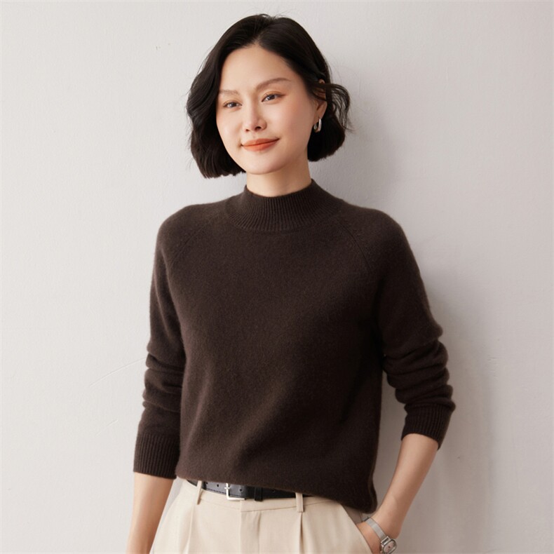 秋冬新款洋气时尚百搭显瘦女款半高领35%山羊绒衫,女装羊绒衫,艾巧羊绒