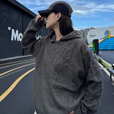 W8394-P58网络图高品质设计款百搭纯色连帽毛衣宽松针织衫外套，男装针织衫/毛衣，星座1608-2