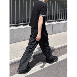 美式复古原色排扣牛仔裤男高街直筒宽松百搭cleanfit黑色拖地裤子图片
