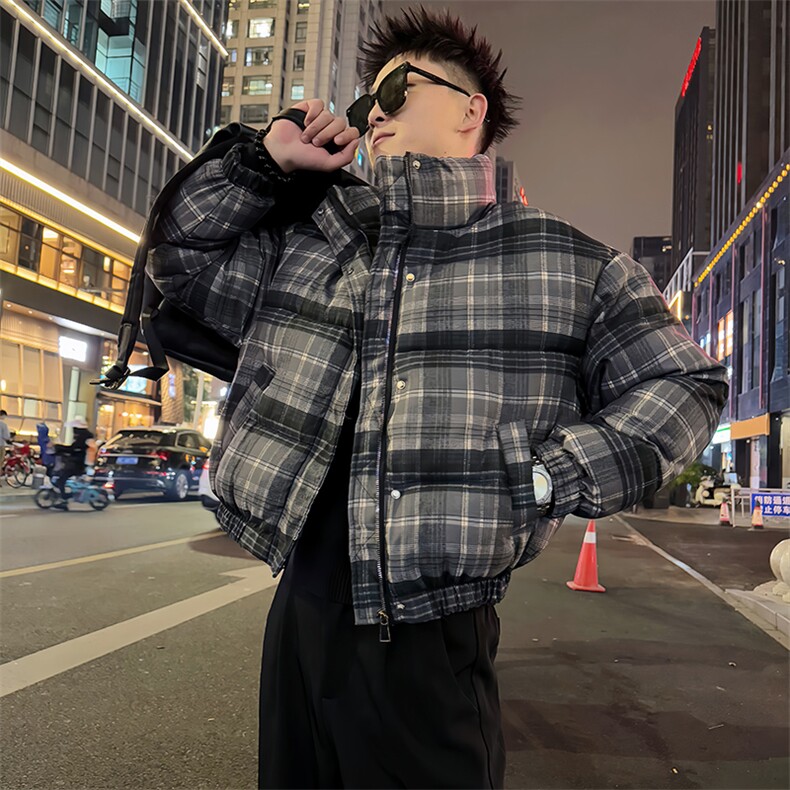 AY155/P138控178冬季社会小伙立领百搭复古格子短款棉服男图首1,男装棉衣,星座305B-1