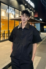 2025夏季小众设计干金属拉链翻领拼皮潮男短袖上衣D07/P90控130，男装T恤，星座305B