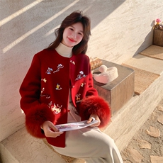 现货新款2183-P390-K569双面羊绒带袖毛狐狸毛可脱，女装双面呢大衣，然然