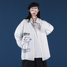 2021秋季新中性风蒙马特港风猫咪印花休闲大码男衬衫C519-P45，男装衬衫，电商A001