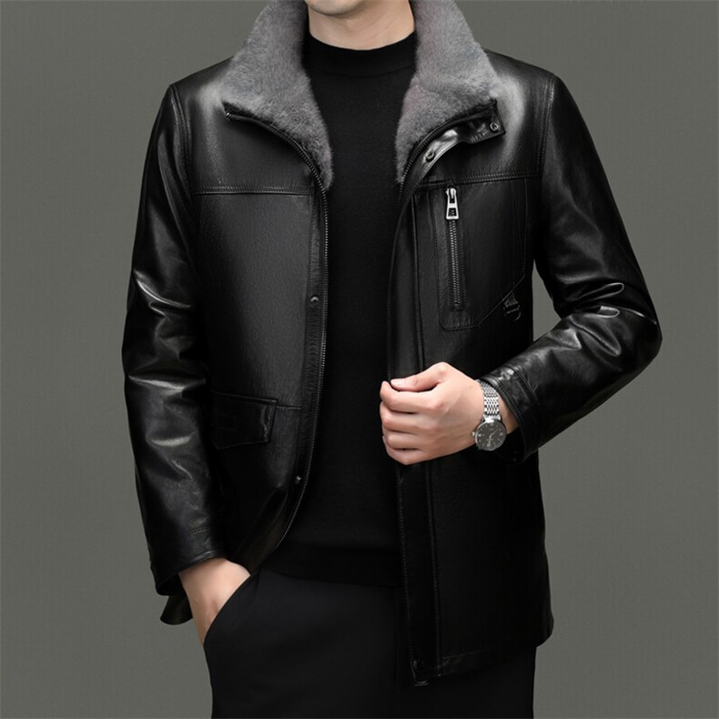 Z23217冬季新款男士貂皮大衣中长款商务男装爸爸装皮夹克水貂内胆，男装夹克，电商B360