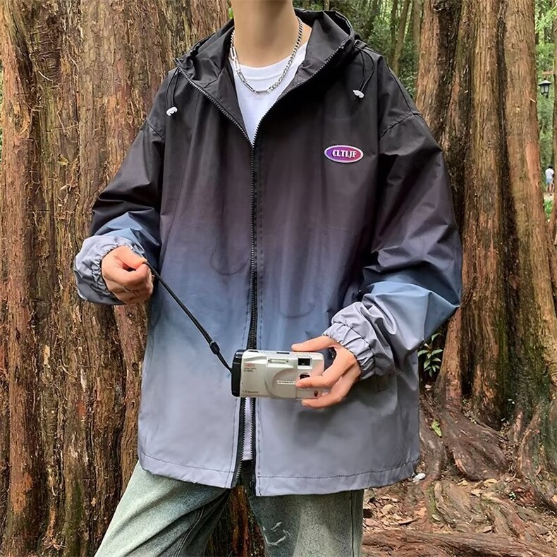 冲锋衣夹克男潮流渐变色连帽高街2025秋冬新款ins外套W5231-P69,男装夹克,星座412