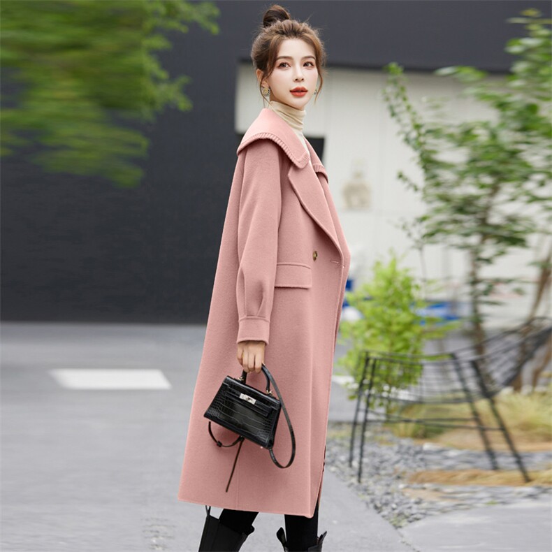 【现货】2025新款宽松时尚显瘦双面羊毛大衣过膝高端毛呢外套,女装毛呢外套,乐吉娜