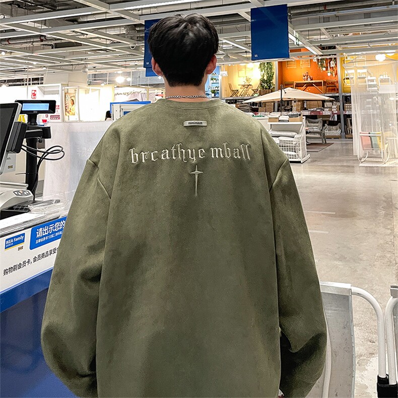 春季热卖刺绣麂皮绒卫衣QC5184-TP40控价58宽松圆领男港风外套,男装卫衣,电商A102-1