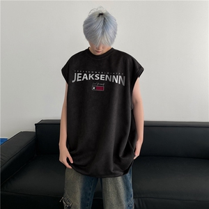 抖音得物高品质麂皮绒美式字母印花宽松背心bxjp299-特批19控38图片