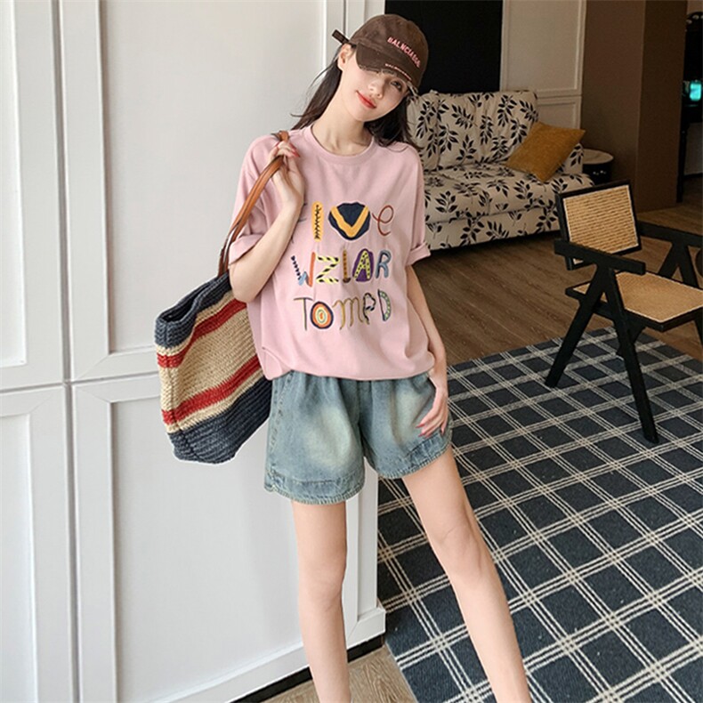 少女感休闲时尚运动套装女夏新款圆领字母印花上衣宽松短裤两件套,女装套装/套裙,江南