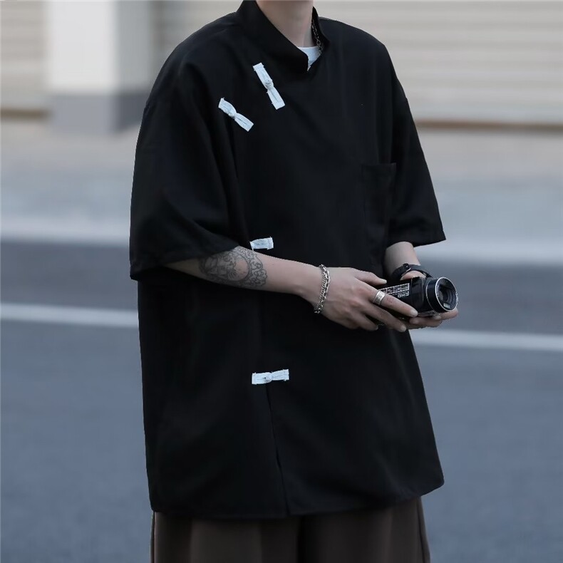 夏季新款立领中山唐装原宿短袖衬衫C4508P33,男装衬衫,星座1116-2