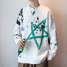 ！2023秋冬新款男士五角星扎染印花毛衣潮牌针织衫M313P65，男装针织衫/毛衣，电商B220