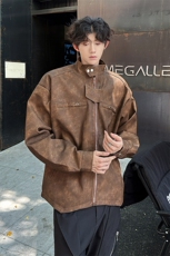 自家图港风美式潮牌痞帅街头设计感立领皮衣夹克外套男JK077-P85，男装夹克，星座313A(原308A-2)