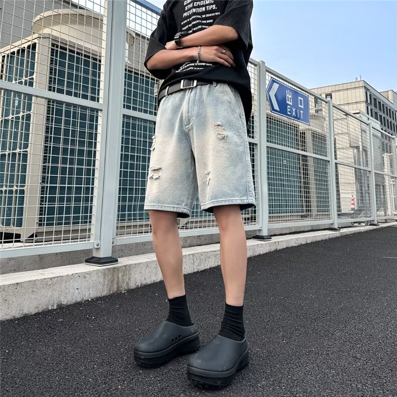 夏男牛仔短裤破洞渐变色五分裤D761P38,男装牛仔裤,星座1013-1
