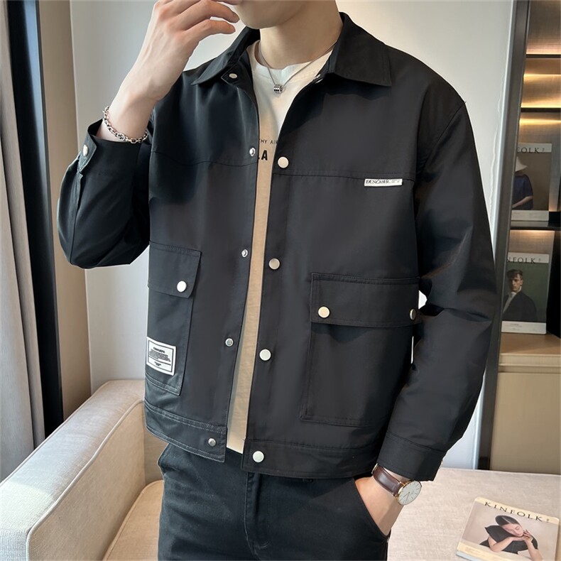 男士外套春秋韩版潮流时尚百搭上衣修身工装高级感夹克JK085-P95,男装夹克,电商A413