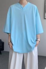 8XL-M短袖t恤男款夏季薄款垂感小V领七分袖加肥加大码DT005特P20，男装T恤，电商B312