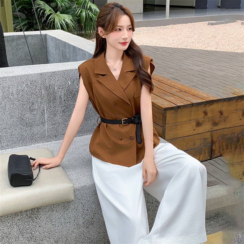 韩系穿搭一整套轻熟气质套装女2025夏季新款无袖上衣阔腿裤两件套，女装套装/套裙，超帛