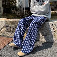 8XL-M加绒加厚复古格子休闲裤男宽松慵懒风拖地裤K9112P58控78，男装休闲裤，电商D206-1