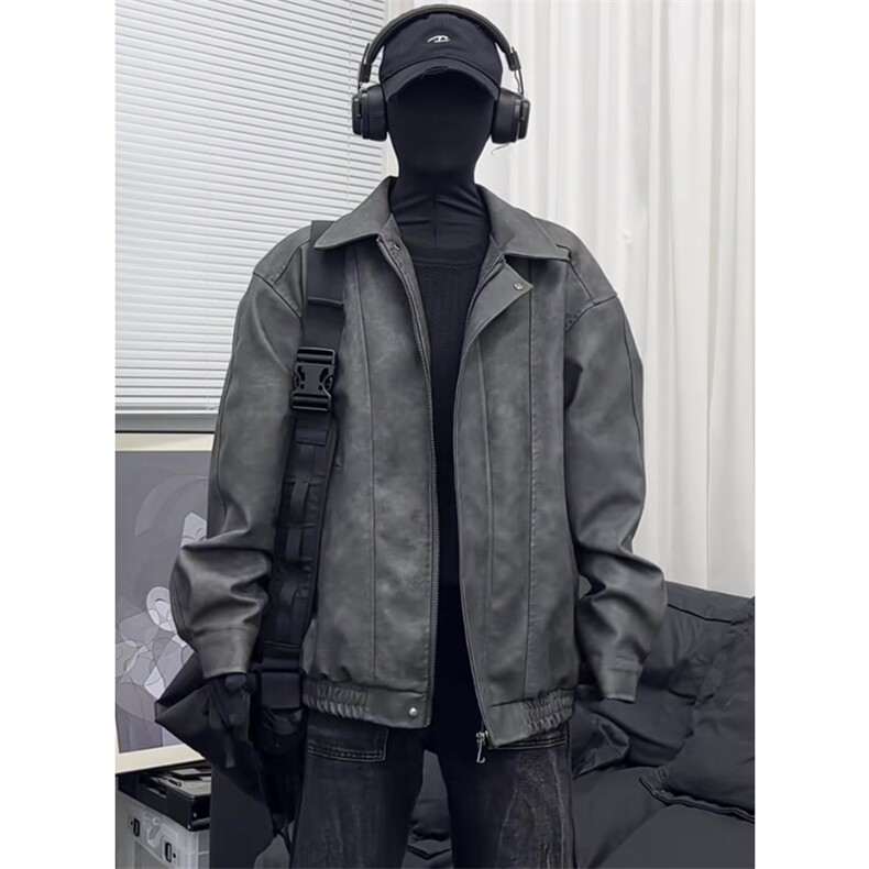 直播品质磨砂PU皮夹克宽松复古纯色外套DY2407-特P80,男装夹克,星座1213