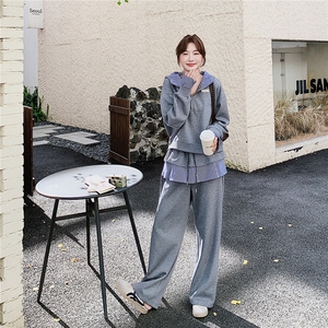 慵懒风假两件连帽卫衣女2025秋季新款休闲运动松弛感阔腿裤两件套图片